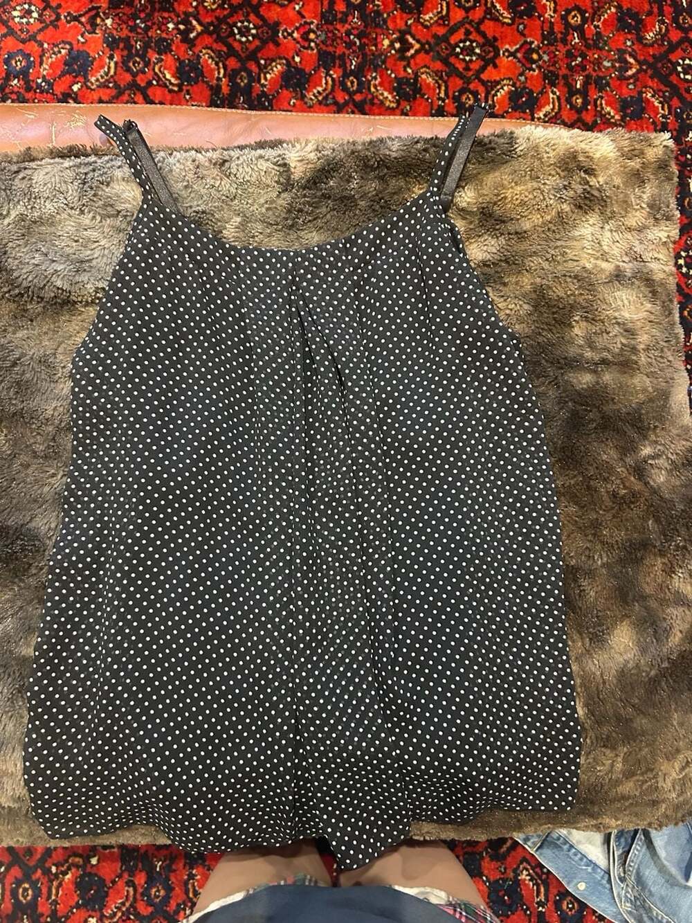 Black and White Polka Dot Pleated Cami Tank Top